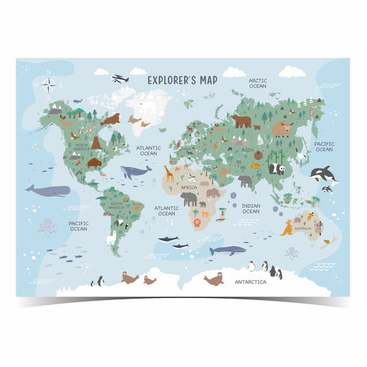 World Map - Sage Green